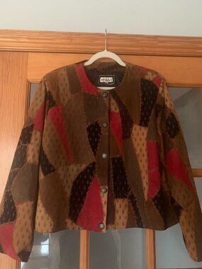 Vintage Suede Patchwork Button-Front Jacket, Sz L-XL